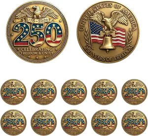 250th Anniversary Commemorative Coins USA Eagle and Patriotic Symbols Collectible 250 Year Merchandise for Celebration Display Collectors Coin Gift
