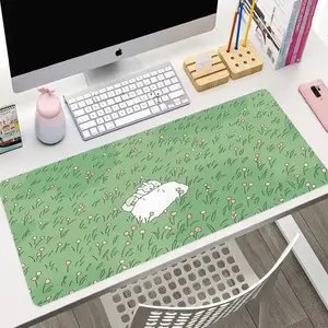 Cute Green Peaceful Anime Desk Mat, Kawaii Plants Mouse Pad, Keyboard Mat, Cute Peaceful Kawaii Desk Mat For Office, Gift For Gamer