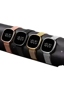 Simple Square Electronic Watch Magnetic Milanese Strap Fashion Touchscreen Watch, Stylish Digital Wristwatch for Daily Use