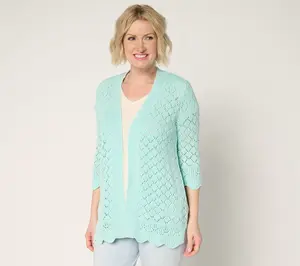 Denim & Co. Petite 100% Cotton Pointelle Cardigan