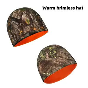 Reversible Leaf Camo Unisex Hat, Winter Warm Knit Beanie, Soft Elastic High Bun Cap, Suitable for Various Holidays, Versatile, High Quality Hat