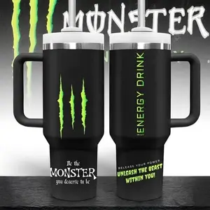 Monster Energy Inspired Tumbler Cup 40oz With Handle & Straw, Unleash The Best With You Stainless Steel Mug, Perfect For Gym Lovers & Gamers, Aesthetic Green Black Mug, Flasks Viral Gift Idea 2026