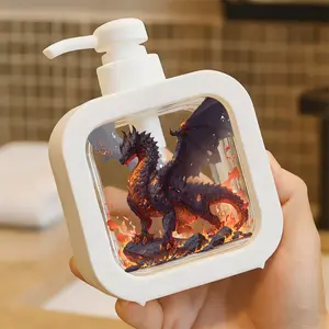 Fierce Dragon Pump Dispenser Bottle - Refillable Liquid Soap/Hand Wash Container, Plastic Material, Perfect for Bathroom & Kitchen Accessory, Eye-Catching Fiery Design