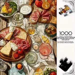 1000 Piece Italian Deli Puzzle, Vibrant Tabletop Art Puzzle, Cheese Wine Appetizer Puzzle, Kitchen Restaurant Decor, Adult Food Puzzle