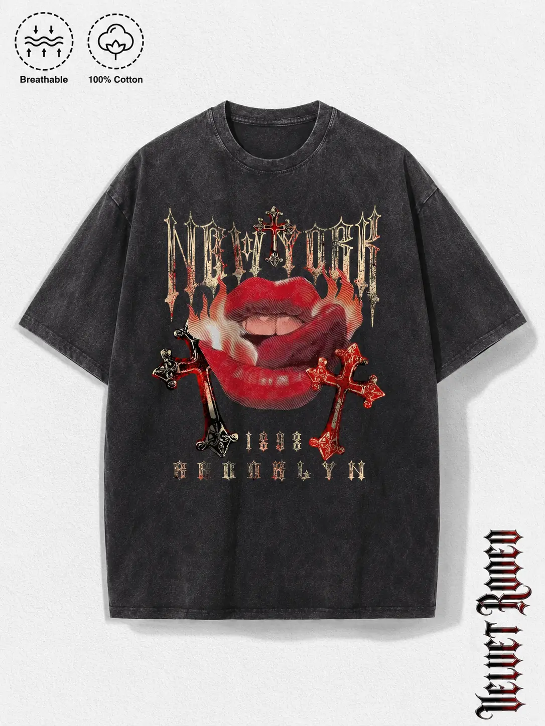Summer New York Brooklyn Cross Art graphic tees A comfortable summer gift oversized tshirt women Washed Black y2k clothing Shirt trendy tops acid wash graphictee super comfy Casual Street Style T-Shirt
