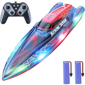 13 inch Remote Control Boat for Kids, 2.4Ghz RC Spider Boat with LED Lights for Pools and Lakes, Summer Water Toy Gift for Boys 8-12, 2 Batteries