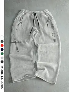 Men's Graphic Print Drawstring Waist Sport Pants, Casual Regular Fit Gothic Joggers, Unisex All Season Wear, Loose-Fitting