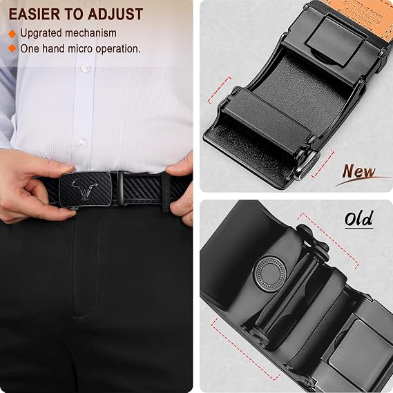 BULLIANT Men's Ratchet Leather Belt - Easy Release Adjustable Buckle, Trim-to-Fit Textured Design, Dress & Casual Accessories, Gift Box Included