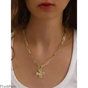 Women's Chunky Cross Necklace Set - Gold-Silver Layered Cross Pendant, Paperclip, Herringbone, Snake Chains, Vintage Non-Tarnish 1-Size-Fits-All Gift-Ready Metal Fashion Choker outdoorfun