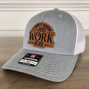 I Don't Know, I Just Work Here Funny Leather Patch Hat Grey/White