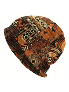 Men's African Tribal Print Skull Cap Beanie Hat Funky Windproof Hip Hop Style with Geometric Pattern Lightweight Warmth for Autumn Spring Hip Hop Hat Spring Headgear Unique Headwear