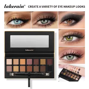 14 Neutral Color lakerain Eyeshadow Palette, Highly Pigmented Palette, Compact Cosmetic Makeup 9 Mattes & 5 Glitter Shimmer Eyeshadow, High Pigmented Blend, Long-Lasting Eyeshadow, Include Dual-Ended Brush & Mirror, Travel-Friendly Cosmetic