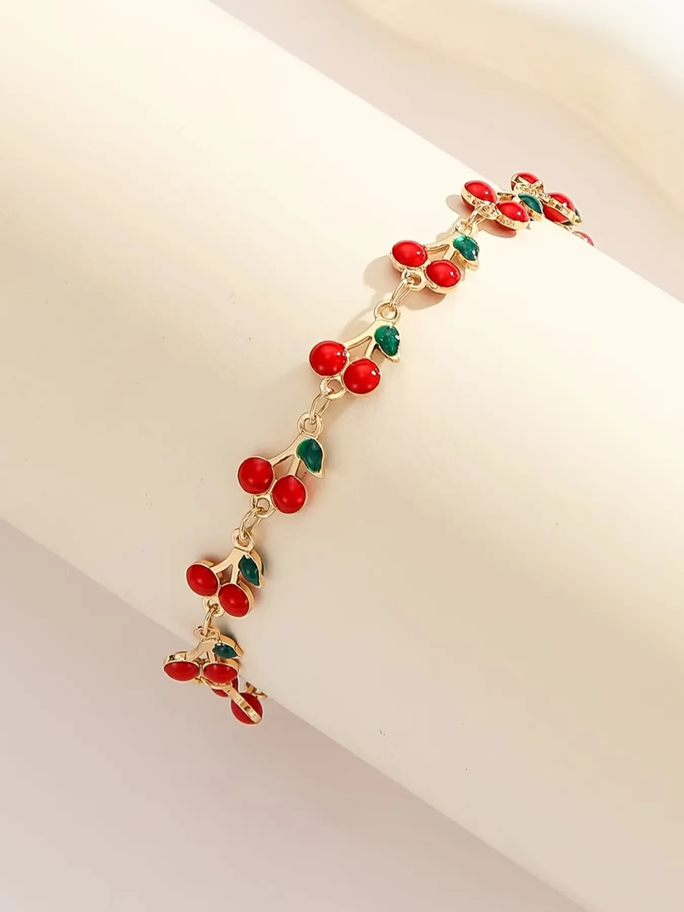 Fashion Cherry Fruit Bracelet, Elegant Design Women's Sweet Daily Wear, Fashionable Jewelry, Versatile Creative Bracelet for Everyday Use, Zinc Alloy Bracelet, High Quality Bracelet, Jewelry Accessories