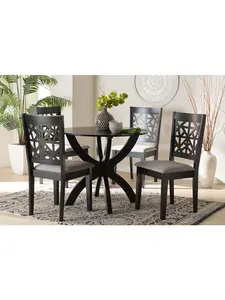 Baxton Studio 193271150243 Lena Modern Fabric Wood Dining Set, Grey & Dark Brown - 5 Piece