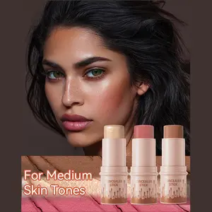 3-Piece Cream Contour Sticks Kit - Contour, Blush, Highlighter, Bronzer Sticks with Brush, Non-Greasy, Waterproof, Long-Lasting for Fair-Medium Skin, Ideal Gift for Women on Weddings, Valentine's Day, Daily Makeup