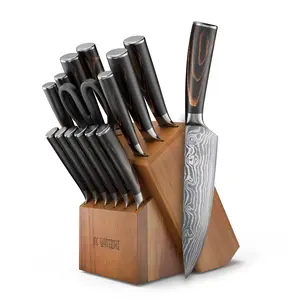 15-Piece Professional Kitchen Knife Block Set with Premium High-Carbon Blades and Pakkawood Handles knife block set Kitchen Knives