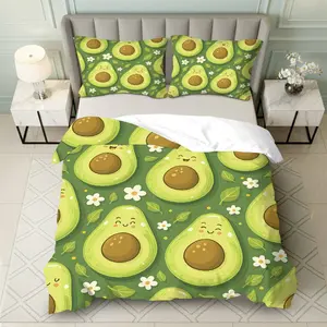 3PCS Duvet Cover Set, 1 Duvet+2 Pillowcases(Without filler), Avocado Green Cute Floral theme, Spring bedding set, Fun Print Cozy Suitable for decoration Bedroom Living Room Guest Room Dorm.