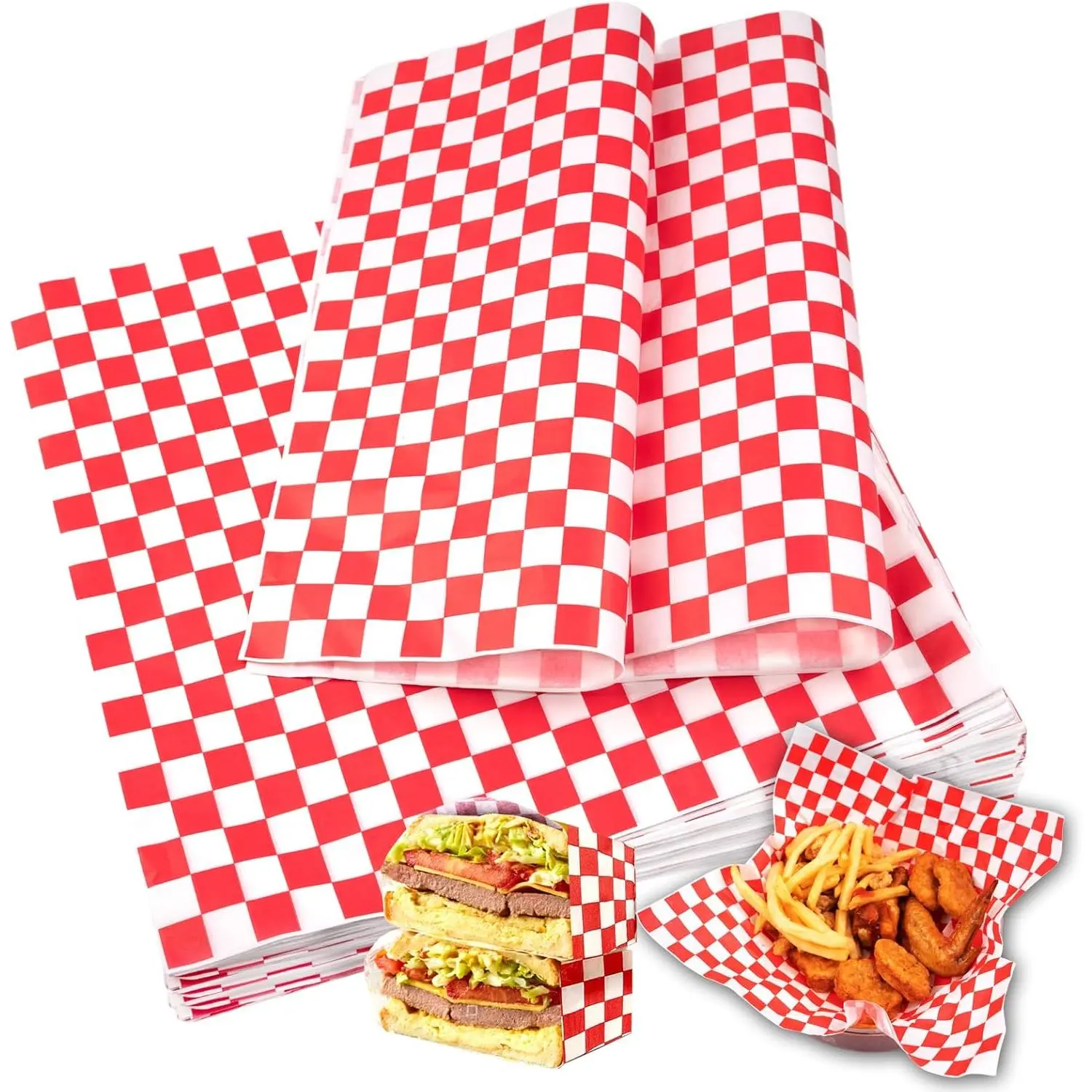 115pcs Deli Paper Sheets 11x11", Premium Grease Resistant Wax Paper Sheets for Food, Classic Checkered Food Basket Liners, Sandwich Paper, Food Wrapping Paper, and Paper Liners for Food Baskets
