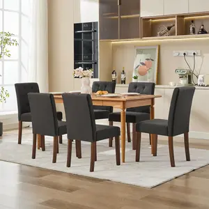 Garvee Upholstered Dining Chairs Set of 6, Button Tufted Parsons Chairs with Wood Legs and Padded Seat, Modern Fabric Side Chairs for Dining Room Kitchen Farmhouse Hotel, Black