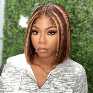 【New Arrival】Highlight Ombre Wear Go Straight Wig Human Hair Blonde Lace Closure Wigs Human Hair 6*4 HD Lace Wig Human Hair 180% Density 4/27 Colored Straight Human Hair Pre Bleached Knots