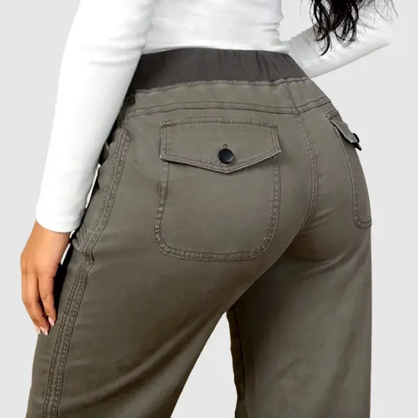 Flamingals Solid Seam Detail Drawstring Mid Rise Straight Leg Pants High Stretch Fabric Women's Wear Minimalist Fit Basic Style Multiple Colors