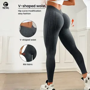 Sporty Women's Solid Color Jacquard Ruched V-waist Sports for Yoga Workout Running Casual Skinny Clothing Fitness Training Fitness Bottoms  tummy control  Seamless High color option leggins fashion snatching stretchy soft dye power band leggings halloween