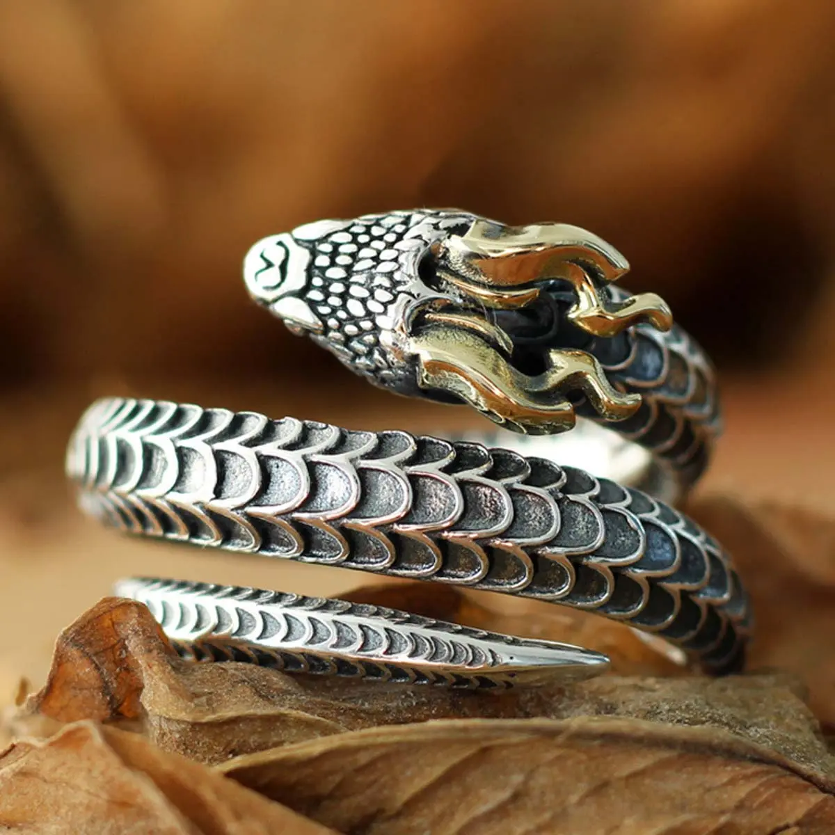 [Limited-Time Event] Adjustable Retro Multi-Ring with Dragon Horn & Snake Design, High-End Personalized Artificial Gemstone Ring, Versatile Simple Gift for Jewelry Enthusiasts, Rings