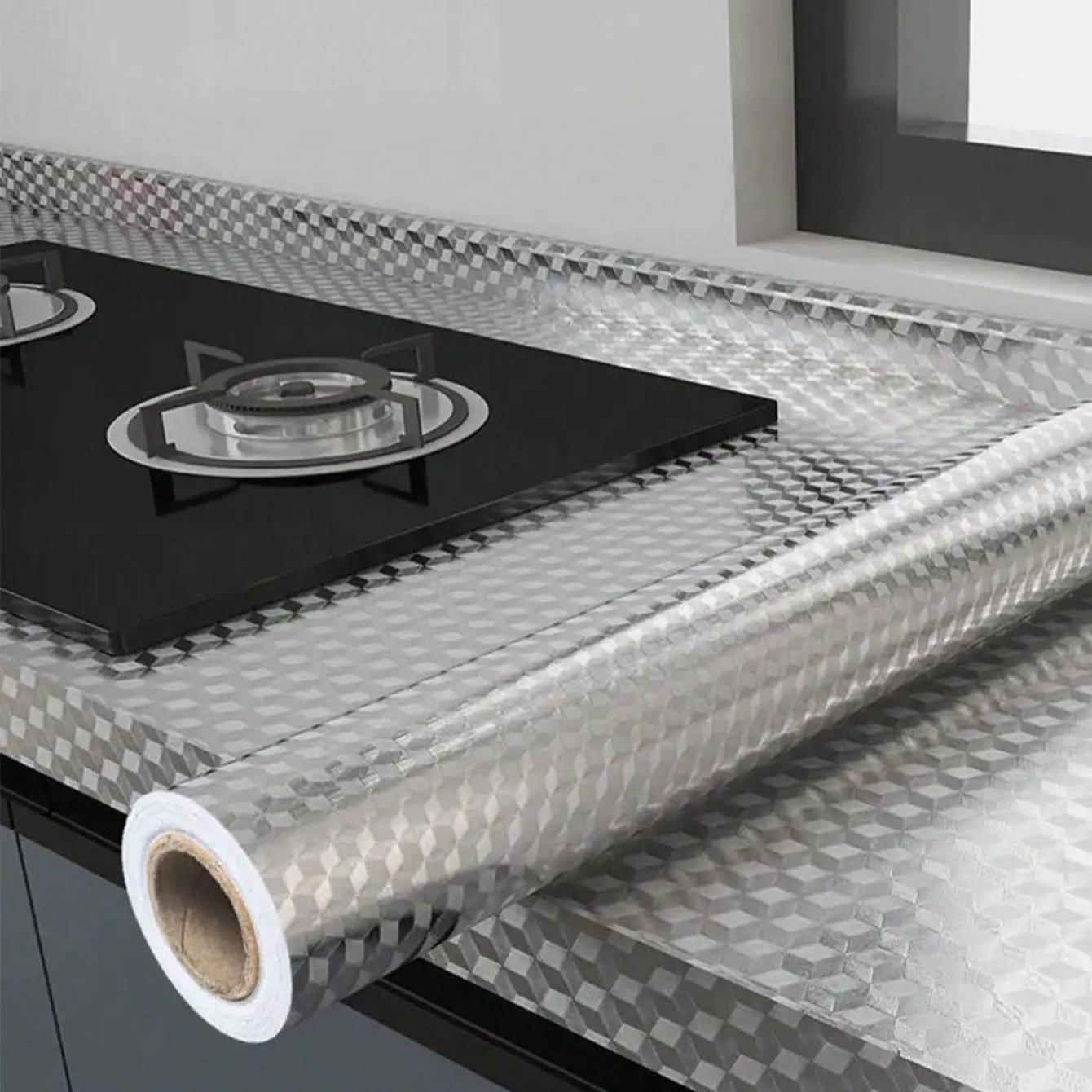 Carbon Fiber Pattern Kitchen Countertop Sticker, Waterproof & Oil-proof Kitchen Countertop Decorative Sticker, Durable & Easy-clean Decorative Foil, Waterproof Adhesive