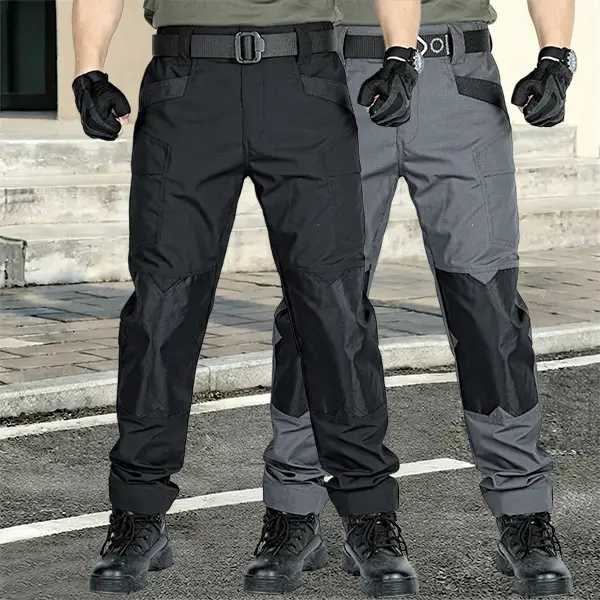 Men’s Tactical Cargo Pants 2-Pack — Mid-rise casual street-style solid-color set, tear-resistant long pants with multiple pockets, suitable for outdoor hiking, tactical training, and jobsite work