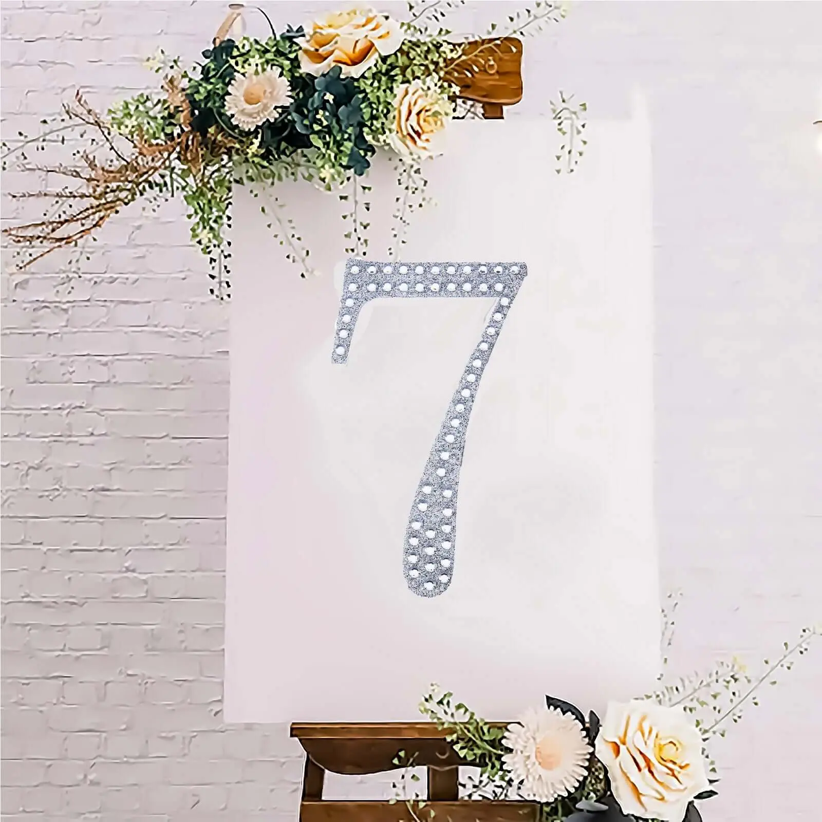 Decorative Rhinestone Number "7" Stickers 8", Silver Glitter Adhesive Craft Numbers - DIY Sparkle Embellishments