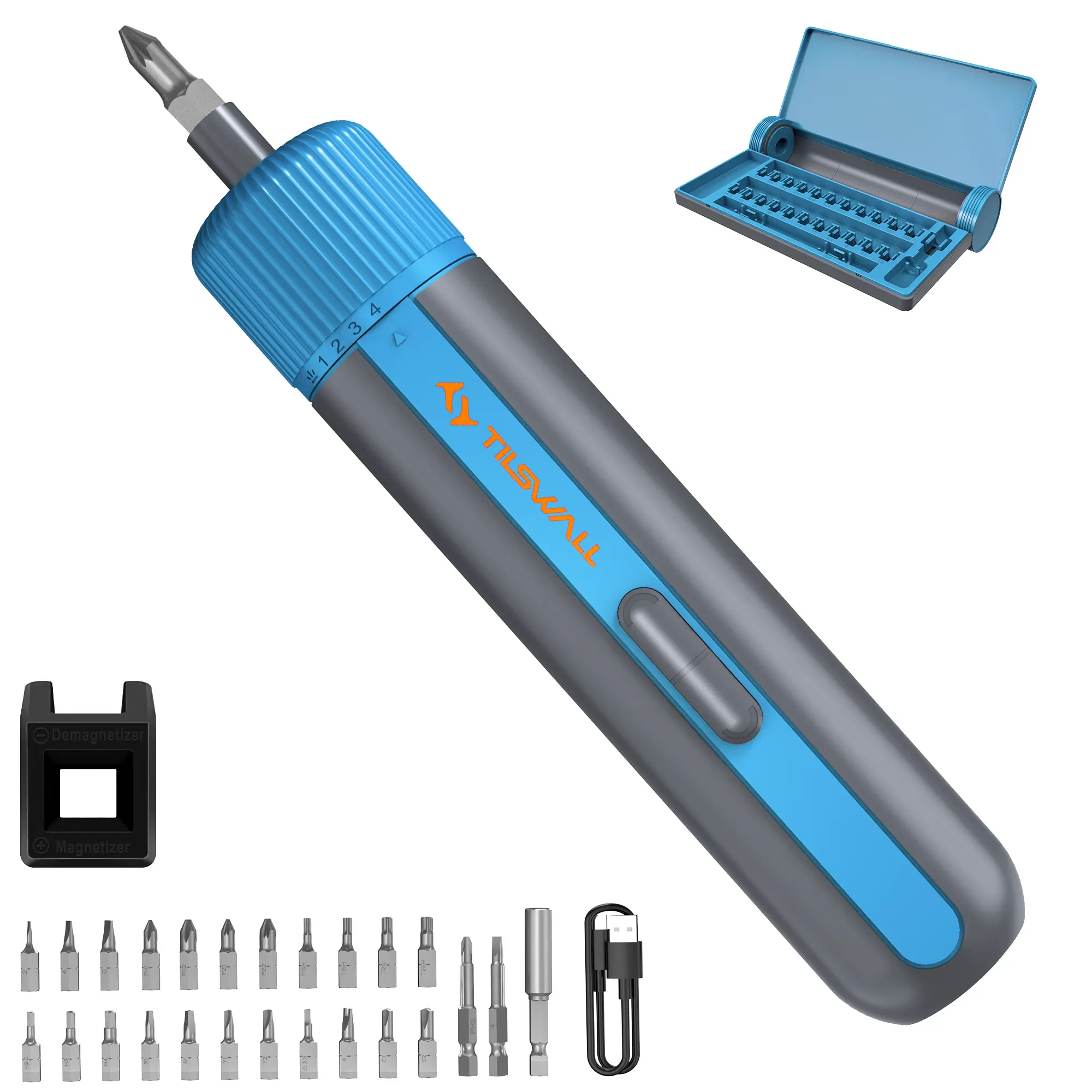 TILSWALL W122 Cordless High-Torque Mini Screwdriver Kit - 10N.m Power, 4-Speed Control, 2200mAh USB-C Charging, 25 S2 Bits, 260RPM Motor, Plastic Body, LED Lights, for DIY Home Repairs, Ideal for Women, Father's Day Gift, Cordless Screwdriver, Wood