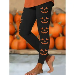 Women's Pumpkin Print Leggings for Halloween Costume Fall Party Outfit Casual Everyday Wear and Dress Up Bottoms Womenswear