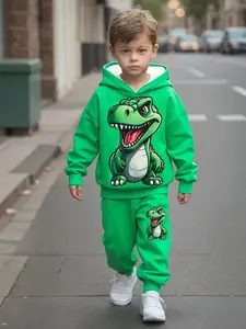 Boys' Dinosaur & Monster Truck 3D Print Hooded Sweatshirts Sportswear Set, Long Sleeve Casual with Matching Pants