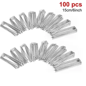 100 Pack 6 Inch Landscape Staples, 11 Gauge Galvanized Garden Stakes, Sod Landscaping Fabric Pins for Yard, Fence, Grass Decoration