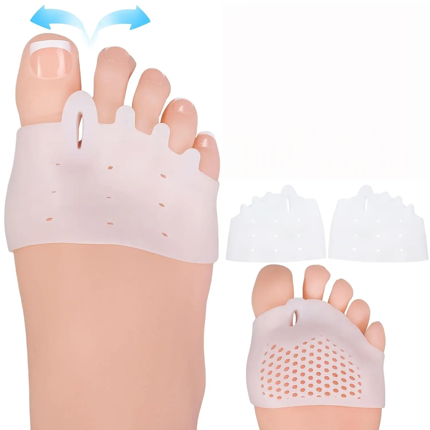 1 Pair Toe Spacers – Soft Breathable Gel Toe Separators, Straightener for Hammer Toe, Bunions & Overlapping Toes, Diabetic Feet Pain Relief for Women Men, Comfortable Wear, Washable Reusable, Perfect for Home, Yoga & Daily Use (White)