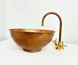 Hammered Copper Round Vessel Sink - Unique Copper Bathroom Sink