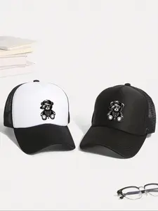 Unisex Cartoon Bear Pattern Printing Baseball Cap, Printed Trucker Hat, Trucker Style Hat, Adjustable Sun Hat Sports Cap, Adjustable Stylish Hat, Casual Hat, Suitable for Outdoor Sports and Daily Commuting