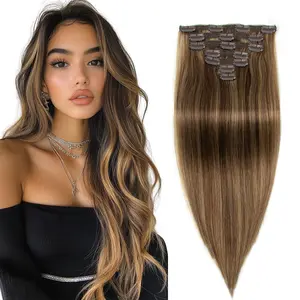 P4/27# Clip In Human Hair Extension Natural Straight Hair 7pcs/set Easy to Install For Women Machine Remy Straight Hair Full Head 100g-120g