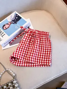 Y2K Red Gingham Casual Shorts Soft Comfy Loungewear Bottoms for Home Sleepwear and Daily Wear