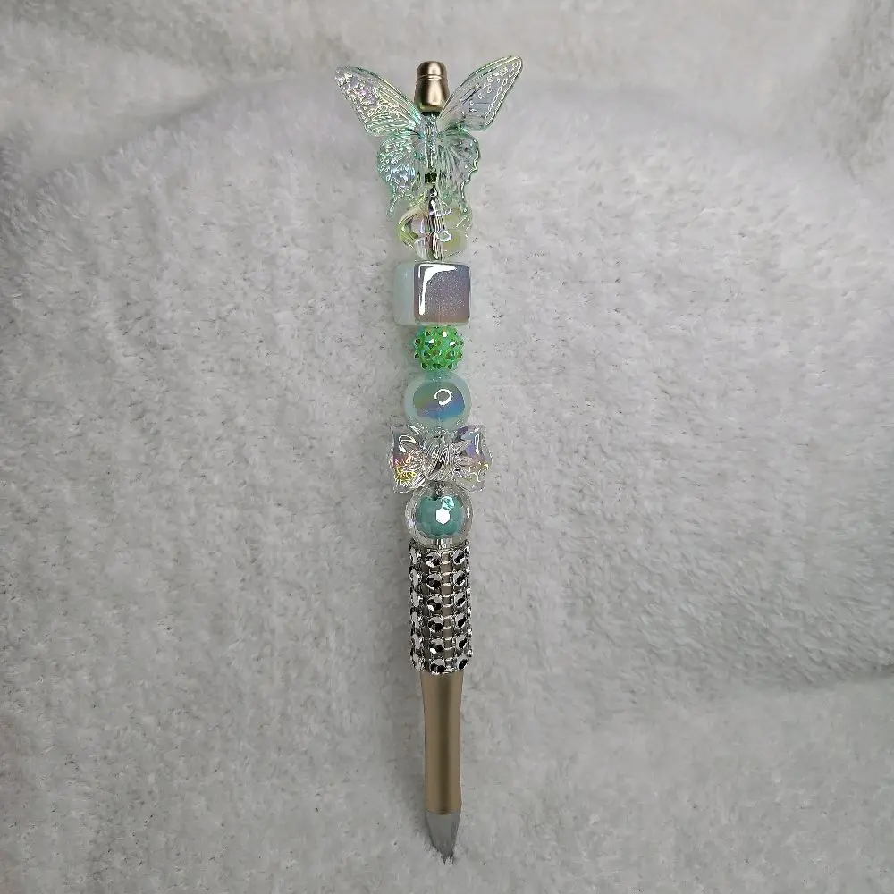 Transparent Light Green Butterfly Pen with Beaded Design and Accents for Writing
