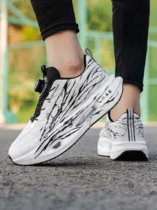 Men's Rotating Buckle Mesh Running Shoes, Shock-Absorbing Responsive Sneakers, Lightweight Non-Slip Trendy Graffiti Style Running Shoes