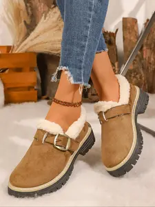 Women's Plush Fashion Chain Short Boots, Comfortable Lightweight Breathable Low-Top Moccasins, Arch Support, Ideal for Walking and Driving