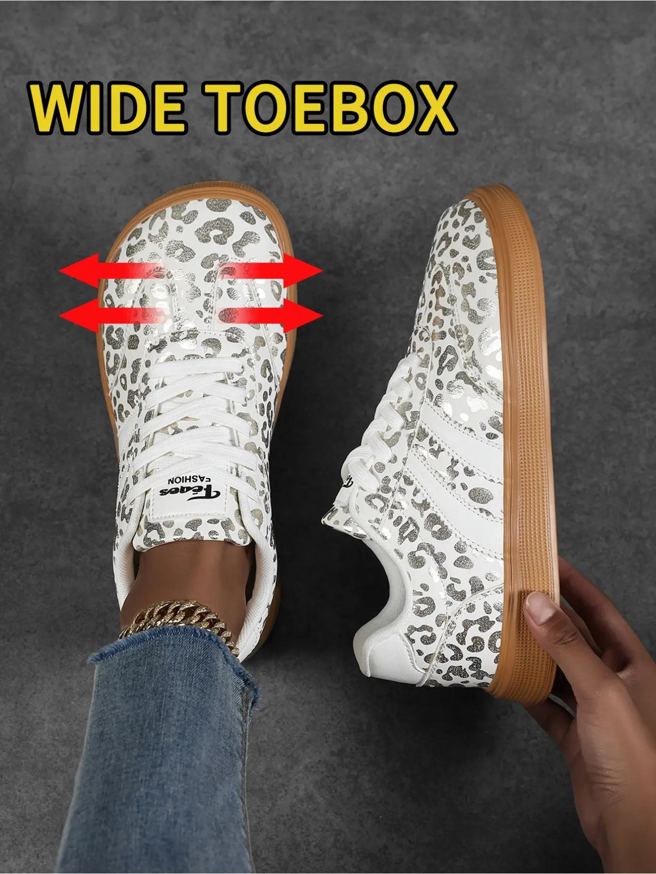 Must-Have for Leopard Print Lovers! Women's Retro Casual Sporty Trendy Trainers, Shiny Gold & Silver Leopard Print Casual Skate Shoes, Wide-Toe Comfort Sneakers, Perfect for Commuting & Walking, Sports Shoes
