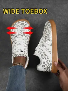 Must-Have for Leopard Print Lovers! Women's Retro Trainers, Shiny Gold & Silver Leopard Print Casual Skate Shoes, Wide-Toe Comfort Sneakers, Perfect for Commuting & Walking