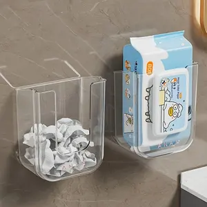 Wall Mounted Tissue Holder, Clear Square Tissue Storage Box, Bathroom Accessories Organizer for Face Towels & Wet Wipes, Home Organizer