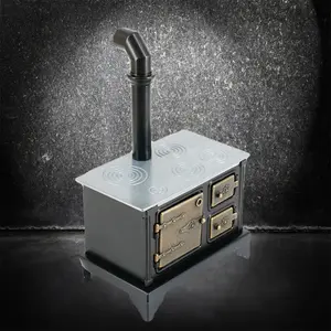 1:12 Alloy Vintage Western Kitchen Stove Miniature Furniture Metal Dollhouse Decor with Long Chimney & Openable Cabinets for Photography Props
