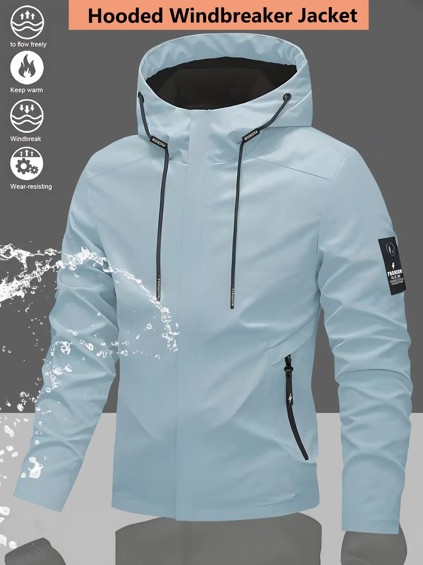 Women's Hooded Windbreaker Jacket Stylish Light Blue Plain Design Windproof Waterproof Warmth Wear-Resistant Breathable Relaxed Loose Fit Cozy Skin-Friendly Versatile Outerwear for Women Perfect for Commuting Hiking & Casual Outdoor Adventures