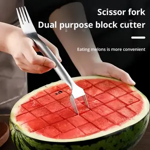 2-in-1 Stainless Steel Watermelon Slicer & Fork - Easy Cutting and Serving Tool for Kitchen and Restaurant Use Fruit Utensils, christmas gifts