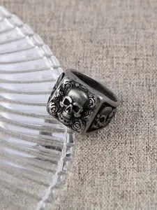 Men's Vintage Stainless Steel Ring, Distressed Rose Skull Design, Retro Style Finger Jewelry, Unique Fashion Accessory, Distressed Rings