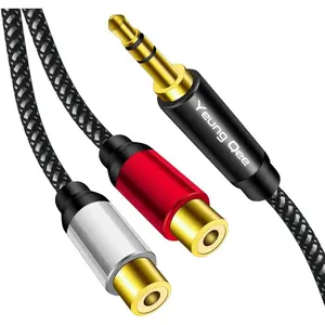 3.5mm to 2RCA Female Cable 1 ft,Yeung Qee 3.5mm Male to 2 RCA Female Jack Stereo Audio Cable Y Adapter for iPod, Tablets, MP3,HiFi Stereo System, Speaker (1FT/0.3M)